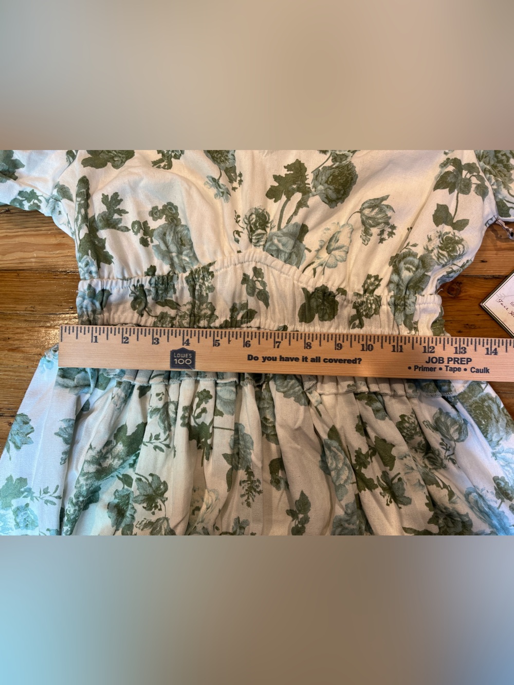 Doen Style V-Neck Green & White Floral Linen Blend Midi Dress Cottagecore - Picture 8 of 8